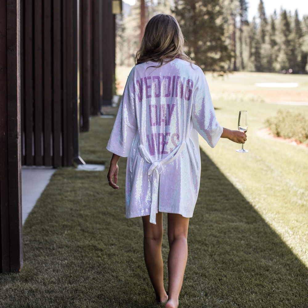 Sequin white bridal robe - wedding day vibes